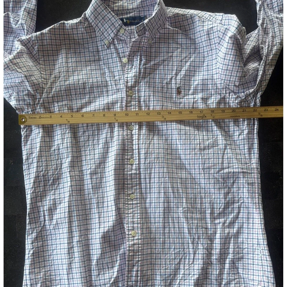 Polo Ralph Lauren Mens L Blue Pink Check Cotton Button Down Long Sleeve Shirt